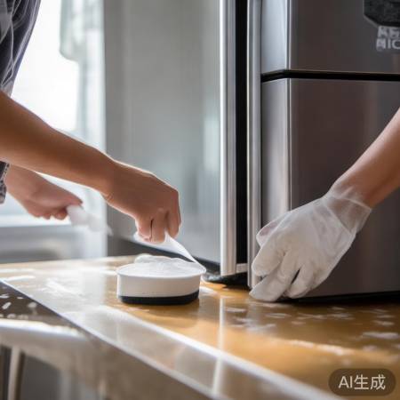 清洁冰箱外:温水刷洗,顽固污渍