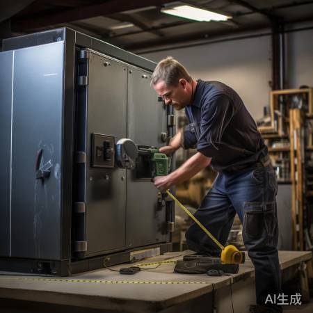 量尺寸、打孔装保险柜