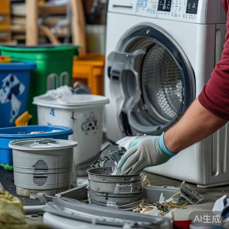 洗衣机拆装,环保回收两不误。