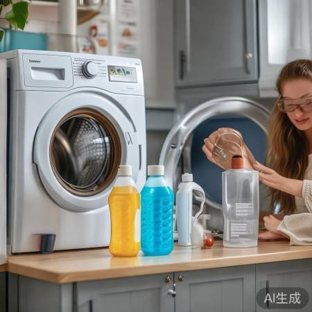 “适量洗衣液,关好门启动洗。”