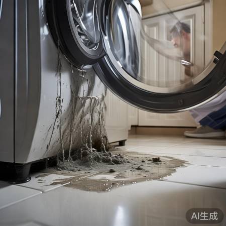 洗衣机外门渗水,原因:排水管堵