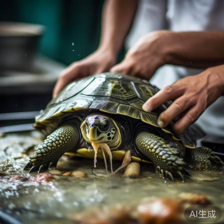 新鲜甲鱼清洗去内脏