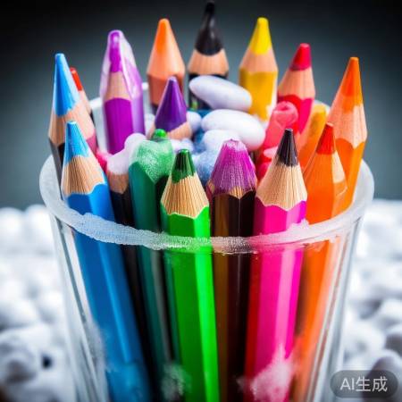 玻璃杯中五彩冰块魔法变