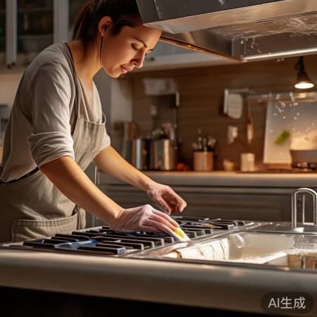 擦拭油烟机,清洁表面。