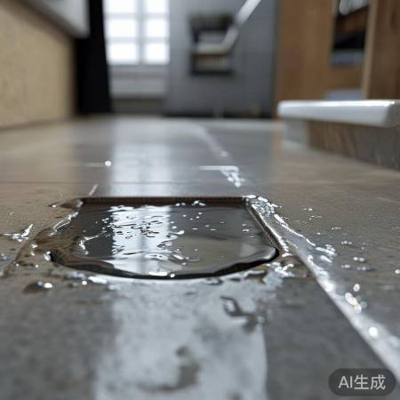 地漏密封不良，水溢缝隙。