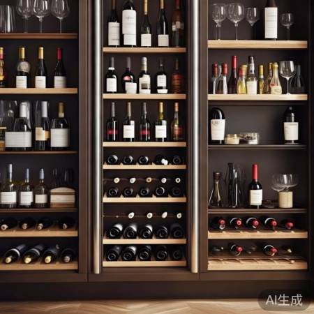 酒柜分区,红白酒具,布局合理。