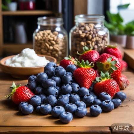 健康食品,蓝莓草莓,高蛋白酸奶