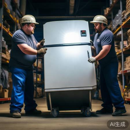 倾斜搬运,两人协同,护门避损。