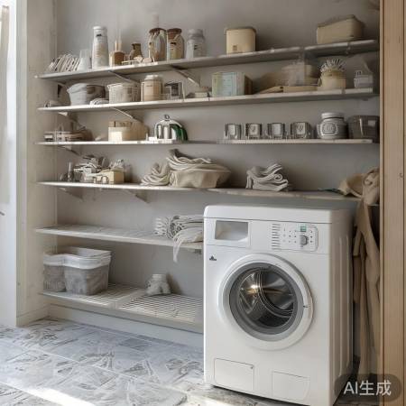 洗衣机上方留通风，地面干燥防故