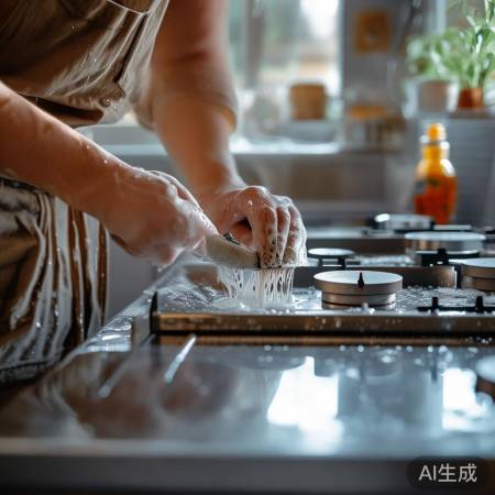 清洁炉头，洗洁精刷油渍，晾干。