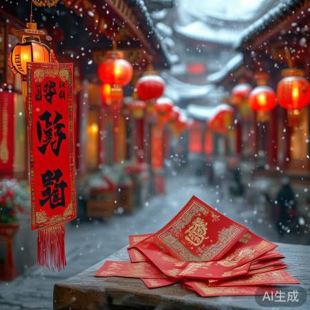 春节创意设计，福字对联灯笼红包