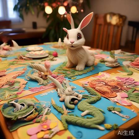 春节桌垫，粘土动物乐园