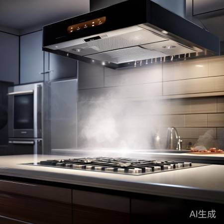 超强吸力油烟机，智能调节，厨房