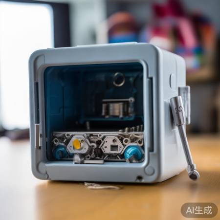 拆解儿童保险柜,螺丝刀掀底板。