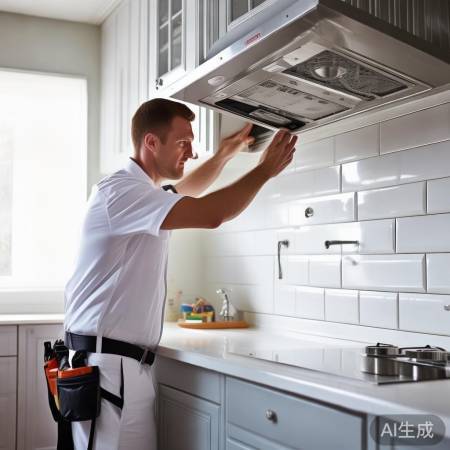 师傅细心装油烟机