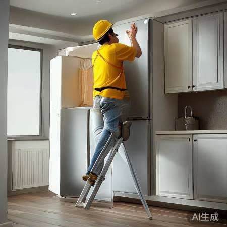 工人安装冰箱摔梯子,幸得救援。