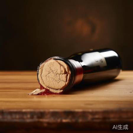 红酒横放，瓶塞紧贴瓶口