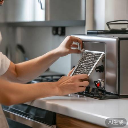 “关闭电源，清洁油烟机油网”