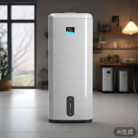 A品牌热泵热水器外观简约，节能