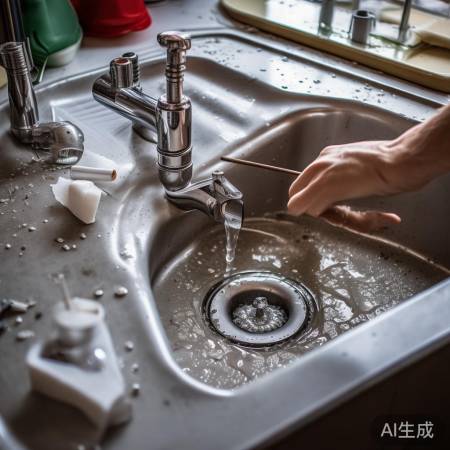 排水管堵塞，热水疏通。